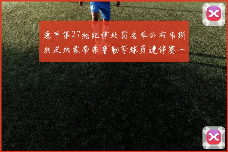 意甲第27轮纪律处罚名单公布韦斯利皮纳蒙蒂弗鲁勒等球员遭停赛一轮